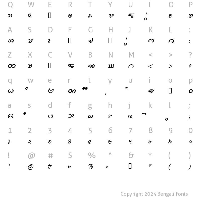 Character Map of BijoyChangmaMJ Italic